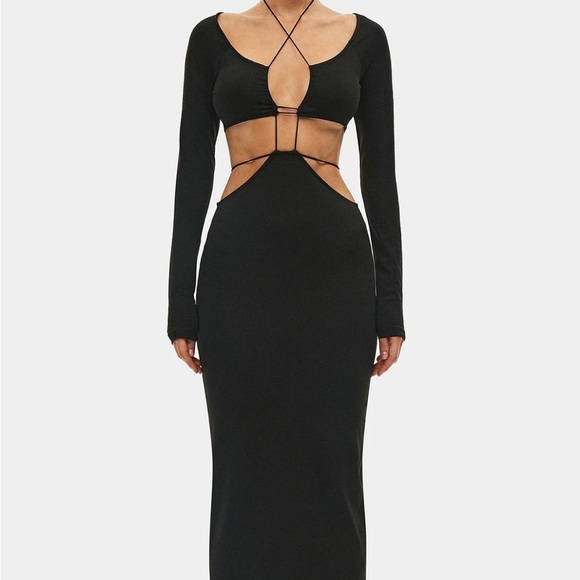 NWT! Halter Neck Cut Out Long Sleeve Bodycon Dress - Picture 5 of 6